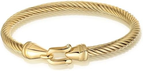 Stainless steel twisted wire bracelet with hook and loop, Twisted Cable Stylish Fine Stainless St... | Amazon (US)