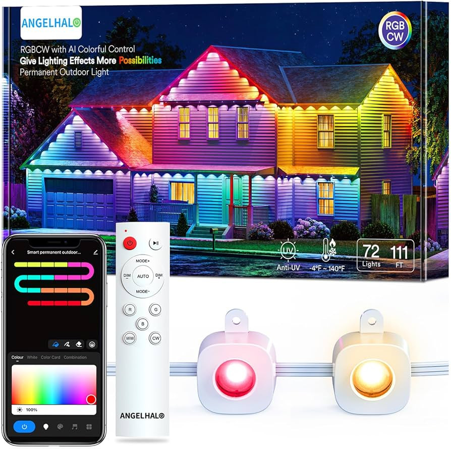 Permanent Outdoor Lights, 100ft Smart Outdoor Lights with 72 LED Lights, Cool/Warm Eaves Lights I... | Amazon (US)