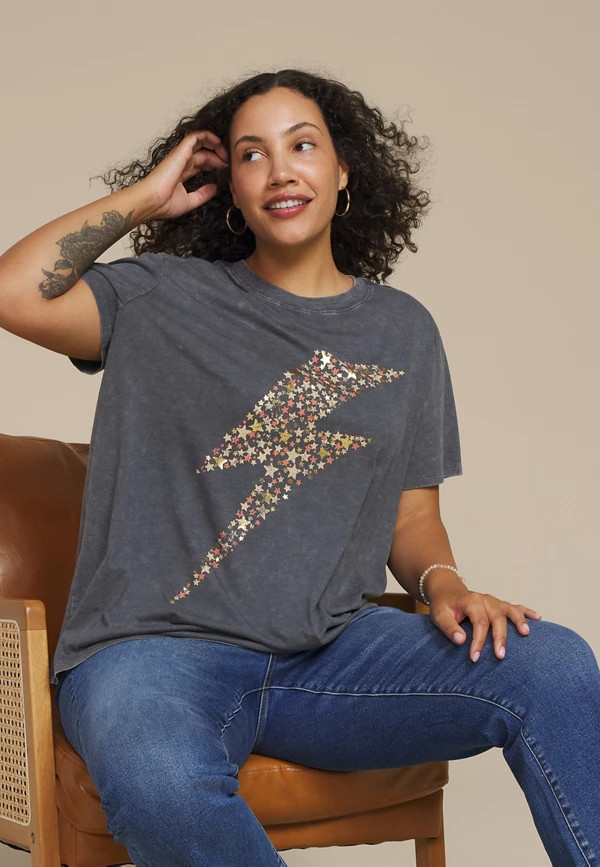 Plus Size Star Lightning Bolt Oversized Fit Graphic Tee | Maurices