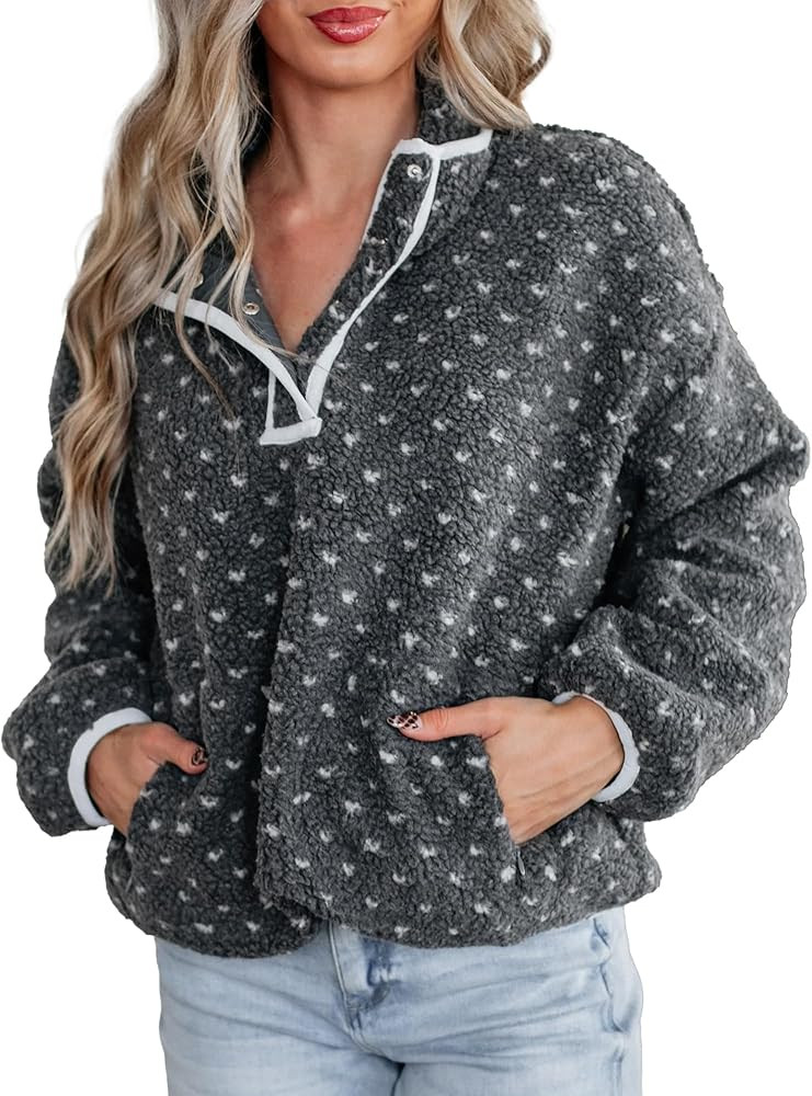 Hixiaohe Fleece Sweatshirt for Women Winter Long Sleeve High Neck Fuzzy Sherpa Pullover Jacket Wa... | Amazon (US)