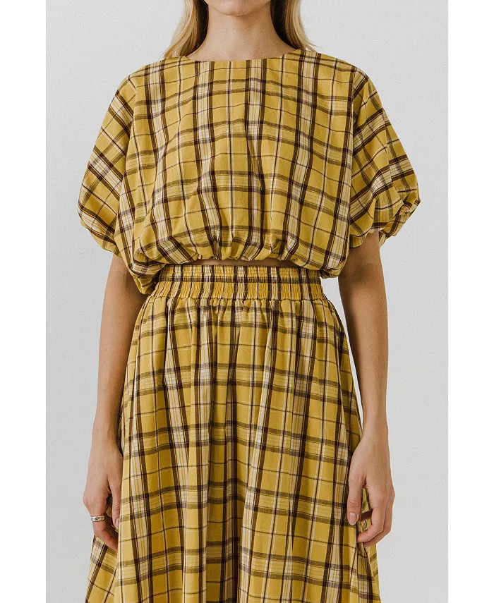 English Factory Women's Plaid Voluminous Cropped Top - Macy's | Macy's