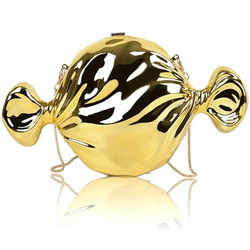 QZUnique Gold Candy Acrylic Purse Clutch - Women Metal Evening Handbag with Chain, Mini Dressy Shoulder Bag for Formal Prom Wedding | Amazon (US)