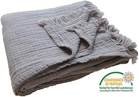 100% Organic Muslin Cotton Throw Blanket for Adult Kids Couch, 4 Layers Pre-Washed Plant Dyed Yar... | Amazon (US)