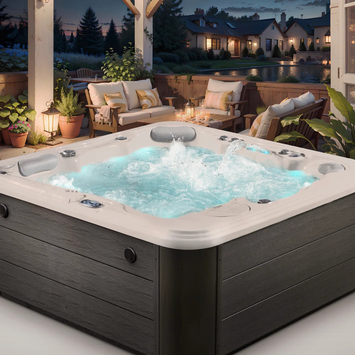 Destination® 5-Person 59-Jet 4-Pump Lounger Hot Tub with Bluetooth Stereo and Programmable LED L... | Wayfair North America