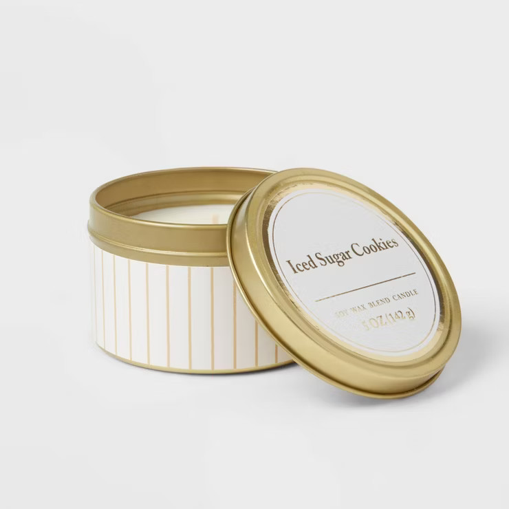 5oz Gold Tin with Full Wrap Band Label Top Label Iced Sugar Cookies White Birch - Threshold™ | Target