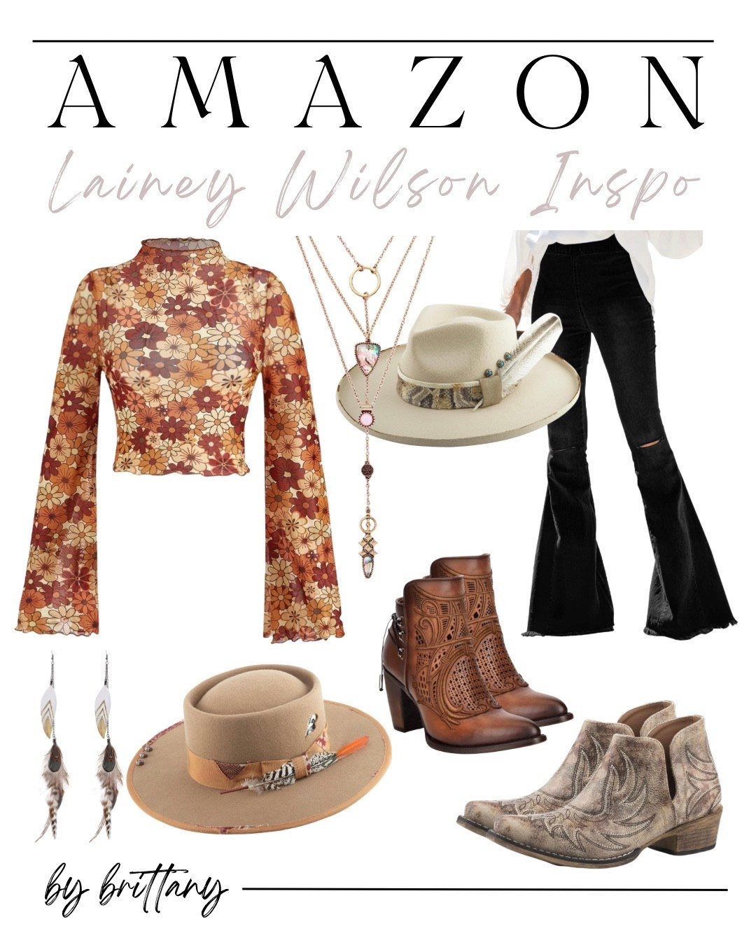 Lainey Wilson–inspired western boho outfit 🤎✨
Amazon finds that give effortless country chic energy without the boutique price tag. Obsessed with this retro floral mesh top, black flare jeans, and western ankle boots combo — it’s the perfect outfit for concerts, Nashville trips, fall festivals, or everyday western style.

Layer it up with stacked necklaces, statement felt hats, and cowgirl boots for that modern rodeo vibe 🌵
Every piece here is Amazon-approved, affordable, and easy to style with pieces you already own.

🔗 Shop the full look here
✔️ Western outfit ideas
✔️ Amazon cowgirl fashion
✔️ Flare jeans outfit
✔️ Country concert outfit
✔️ Fall western style

Save this for your next country concert or western-inspired outfit moment 🤍

#LTKFindsUnder100 #LTKootd #LTKFindsUnder50