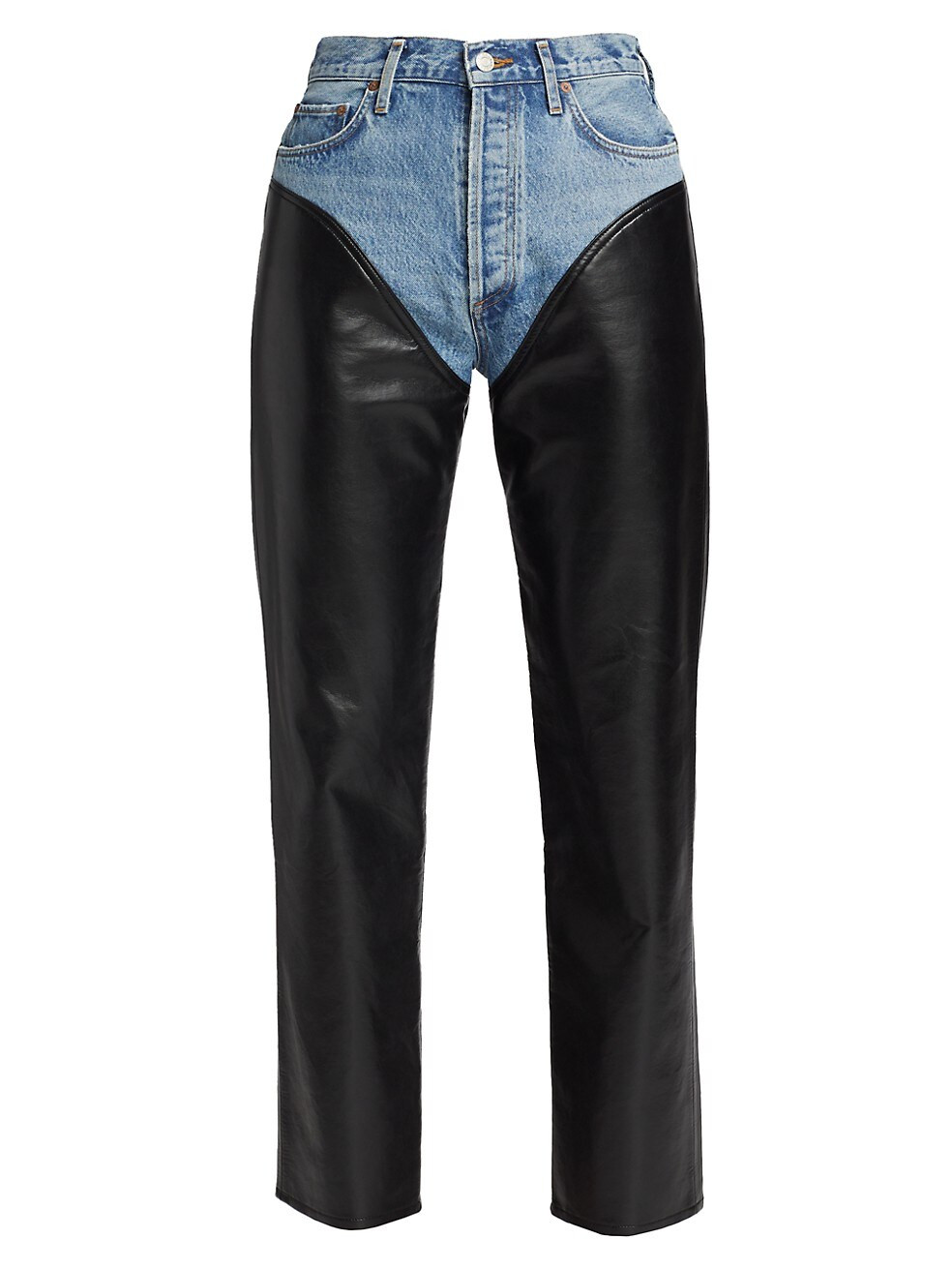 AGOLDE Harley High-Rise Leather Combo Straight-Leg Jeans | Saks Fifth Avenue
