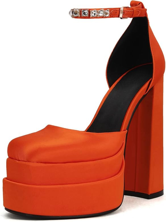 THESHY Womens Platform Chunky High Block Heels Ankle Strap Buckles Wedge Dress Pumps Fashion Shoe... | Amazon (US)