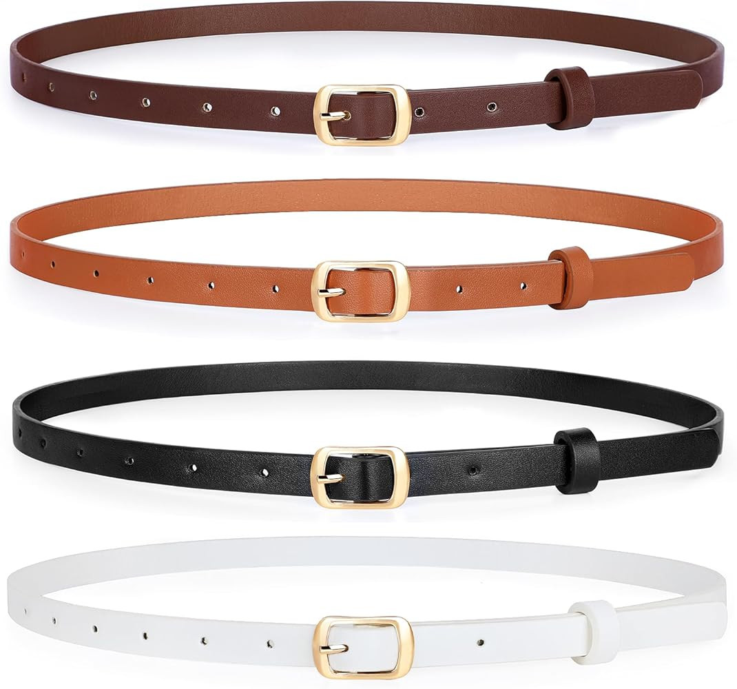 VONMELLI 4 Pack Skinny Leather Belt for Women Dresses Thin Waist Ladies Belt for Jeans with Gold ... | Amazon (US)