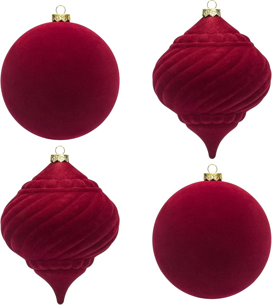 KI Store Large Velvet Christmas Balls 6-Inch Red Christmas Decorative Hanging Ornaments for Xmas ... | Amazon (US)