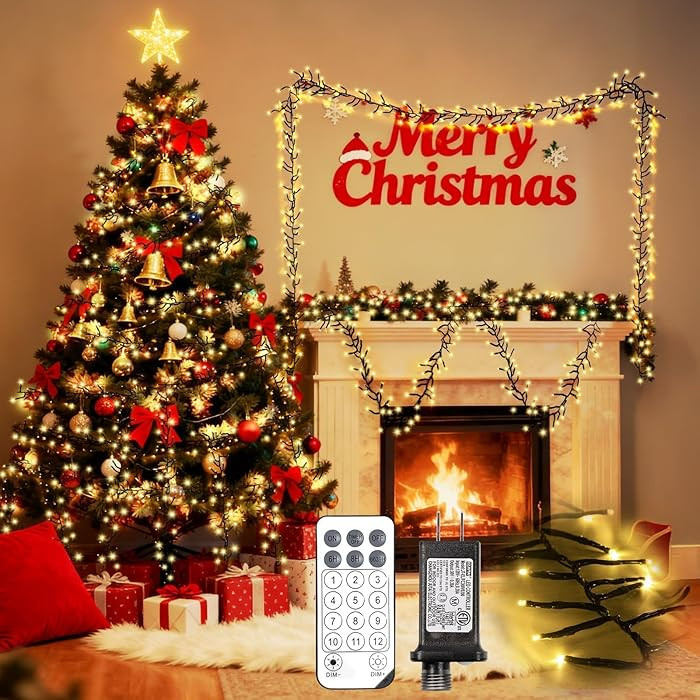 1200 LED 59FT Christmas Cluster Lights, Warm White Christmas Tree Lights Outdoor, Firecrackers St... | Amazon (US)