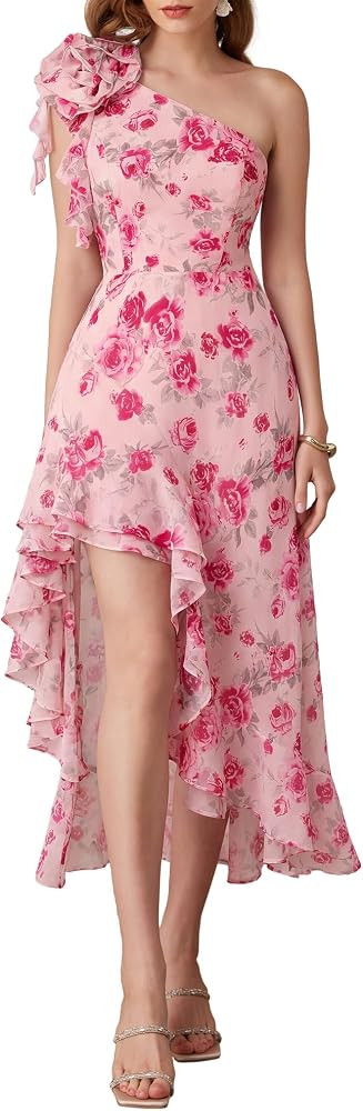 GRACE KARIN Womens Summer One Shoulder Sleeveless Dresses Floral Flowy Ruffle High Low Wedding Gu... | Amazon (US)