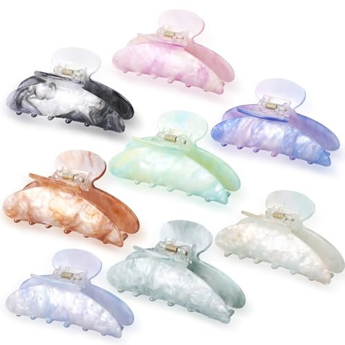 Yuxung 8 Pcs Large Acrylic Hair Claw Clips for Women Non slip Strong Hold Clamps for Thick and Thin Hair(Marble,Elegant Colors) | Amazon (US)