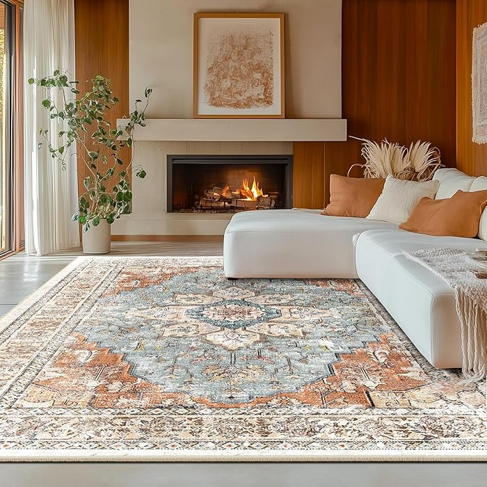 BESTSWEETIE 8x10 Area Rug Washable Rugs for Living Room, No Pile Boho Carpet for Entryway Bedroom... | Amazon (US)
