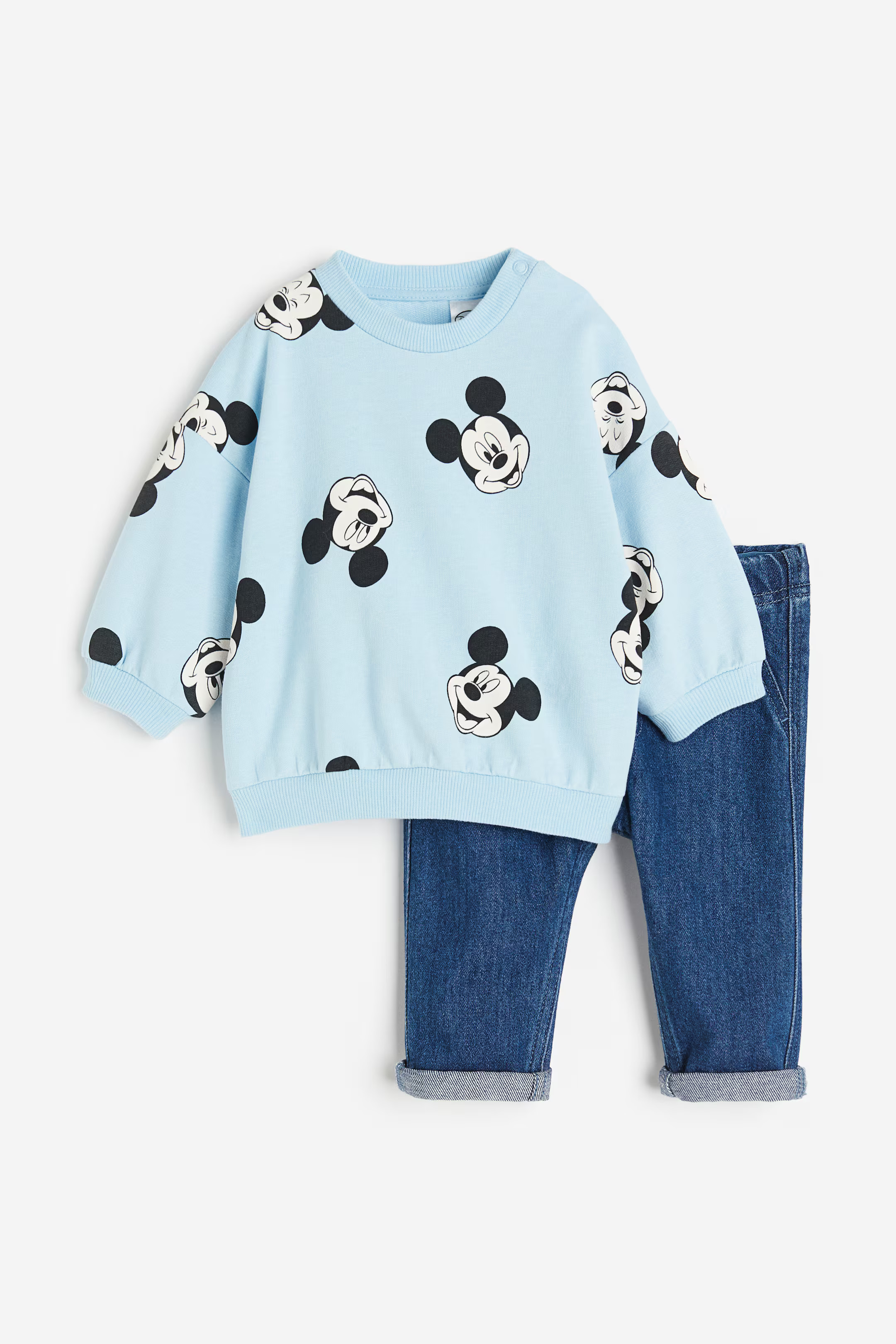 2-piece Sweatshirt and Joggers Set - Blue/Mickey Mouse - Kids | H&M US | H&M (US + CA)