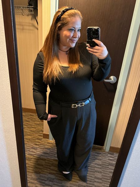 Work conference outfit from my recent Chicago trip. I love a bodysuit with dress pants, because there’s no bunching. These dress pants are so comfortable and chic, with elastic in the back… and actual full sized pockets! They are a little long for me at 5’4, but not terribly long.

#LTKworkwear #LTKplussize #LTKstyletip