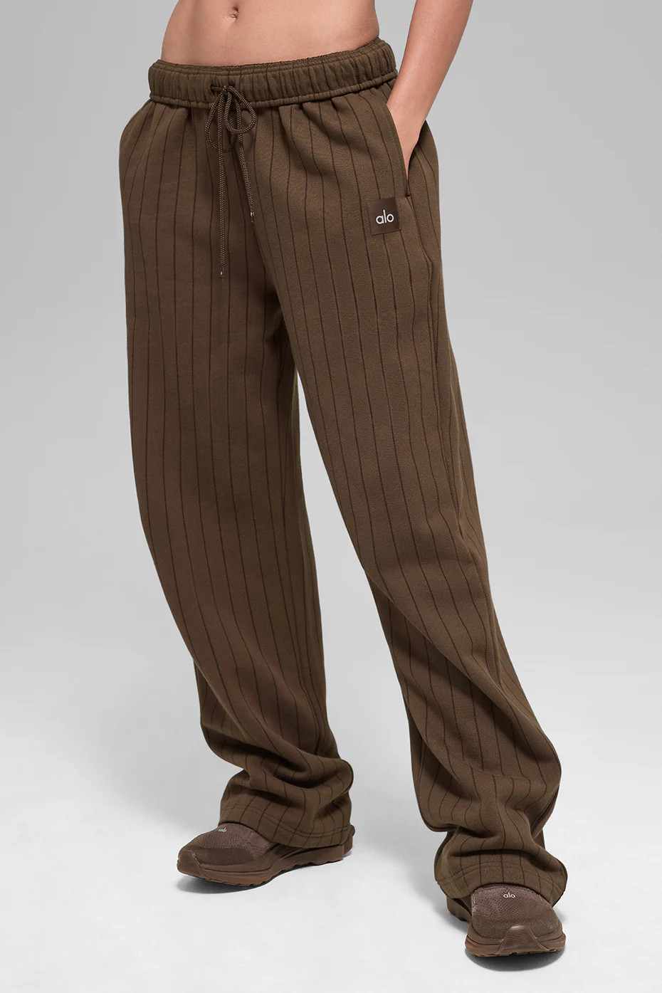 ALO | Pinstripe Straight Leg Sweatpant in Espresso Pinstripe Brown, Size: XS | Alo Yoga (US)