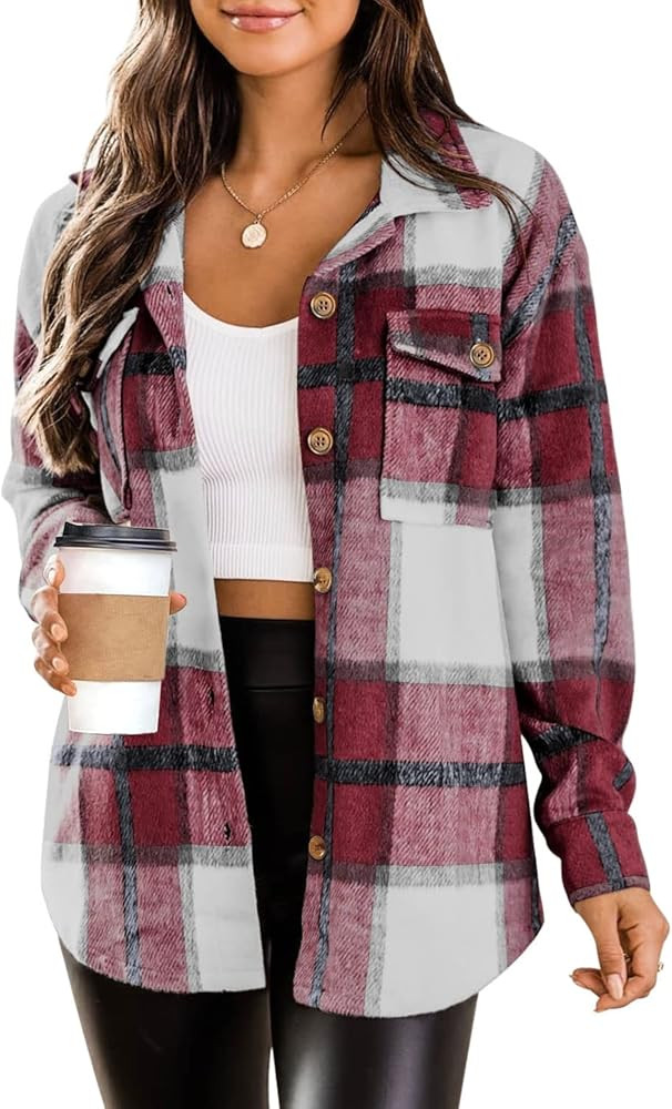 DOROSE Women's Flannel Shirt Long Sleeve Shakets Button Down Thick Plaid Jackets Coats Fall Winte... | Amazon (US)