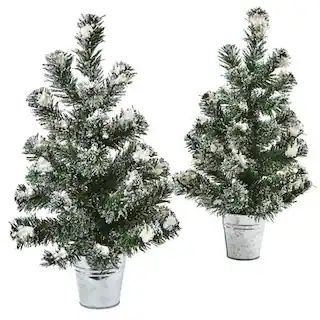 18" Snowy Mini Pine Trees with Tin Planters, 2ct. | Michaels | Michaels Stores