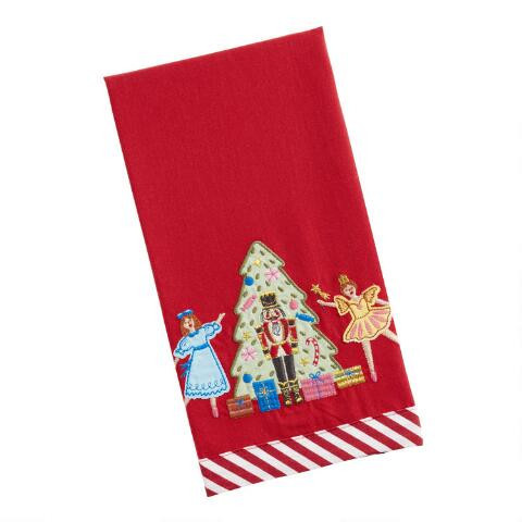 Red Nutcracker Ballerina Embroidered Kitchen Towel | World Market