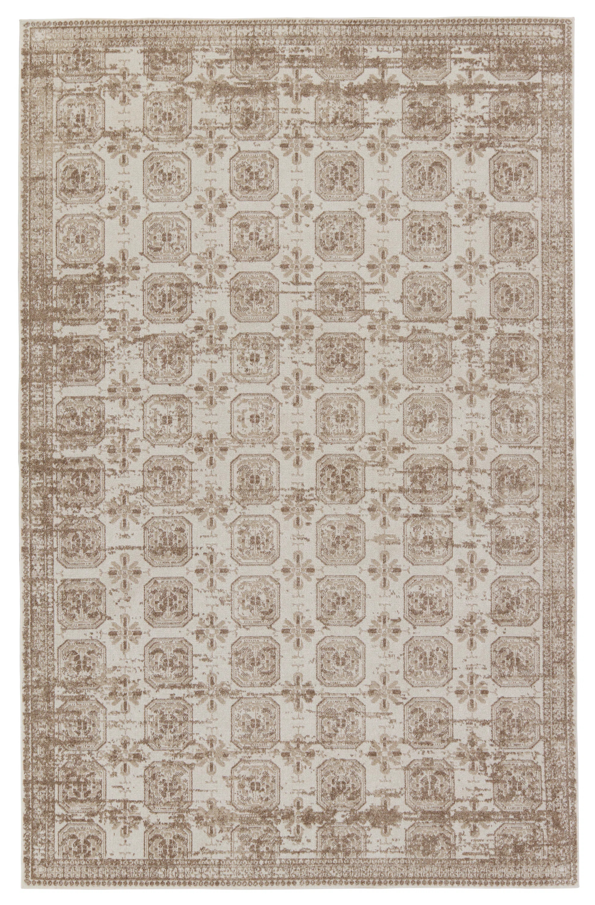 Phoebe Machine Washable Kimmons Geometric Area Rug in Tan/Cream | Birch Lane