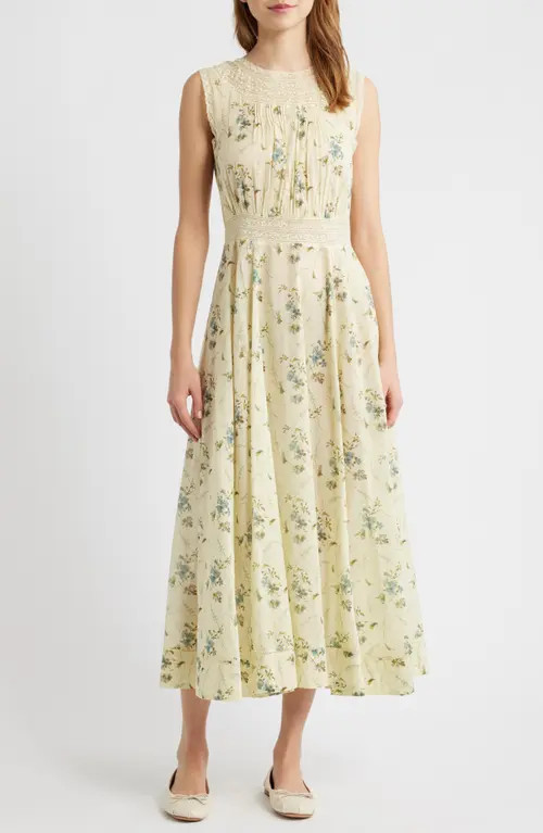 DÔEN Liliane Floral Lace Detail Organic Cotton Dress in Sunshine Prairie Rose at Nordstrom, Size Medium | Nordstrom