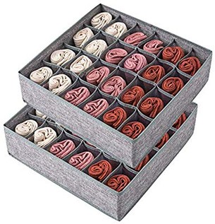Click for more info about Qozary 2 Pack Linen Textured Closet Socks Organizer Drawer Divider, 24 Cell Collapsible Closet