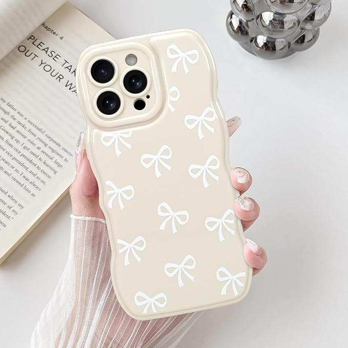 ZIYE Cute Bow Case for iPhone 16 Pro Max Ribbon Bowknot Aesthetic Prints, Curly Wave Frame Wavy P... | Amazon (US)