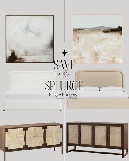 Save or splurge?!! These designer look alikes will give you the look without the price tag! Abstract art, affordable upholstered bed, rattan woven cabinet, rattan media cabinet. McGee and co, target, Walmart 

#LTKHome #LTKFindsUnder100 #LTKStyleTip