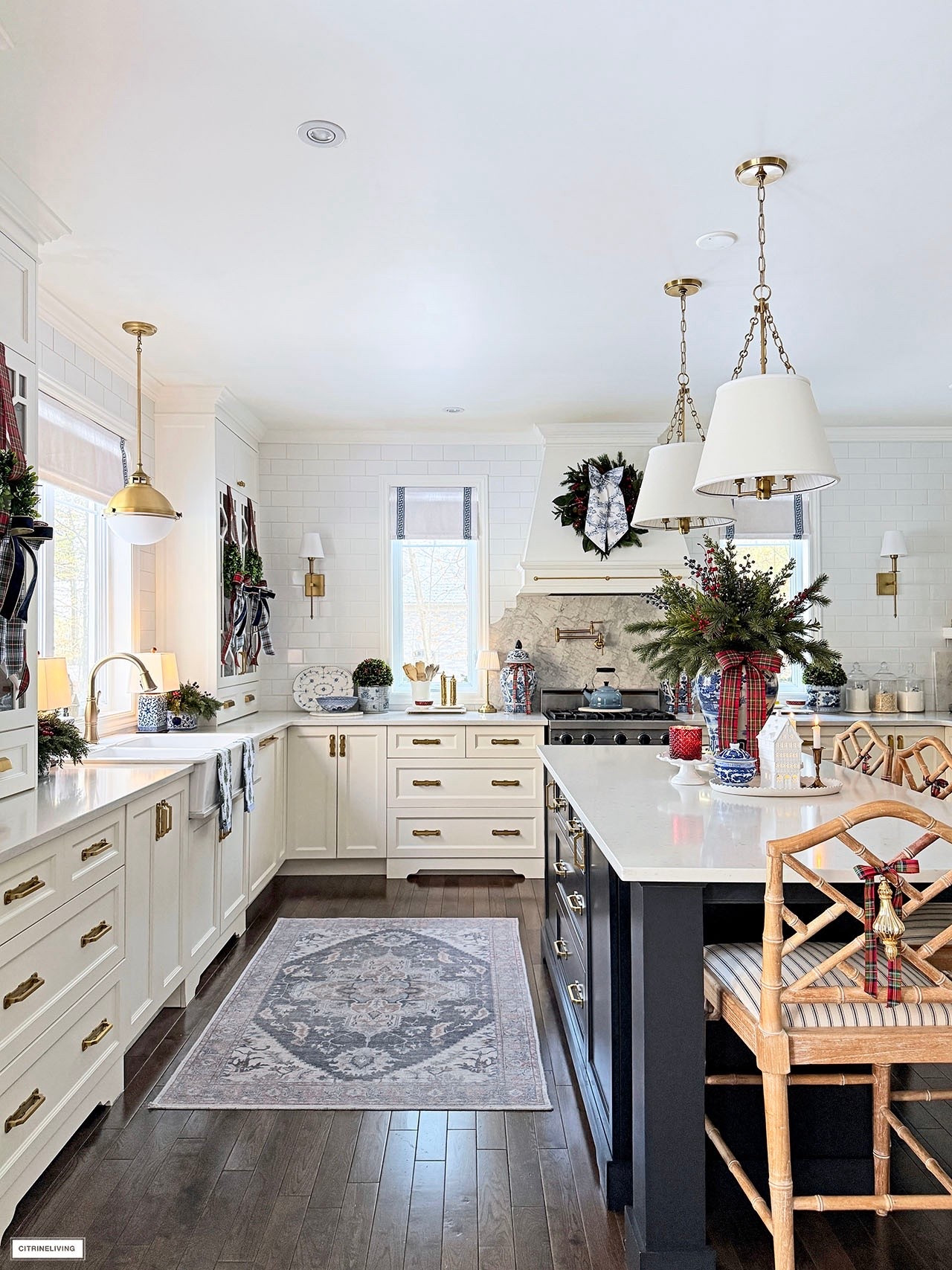 Classic and chic Christmas kitchen decor! Plaid ribbon, lush greenery, chinoiserie and toile! 

#LTKSeasonal #LTKHome #LTKHoliday