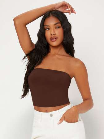 SHEIN BASICS Solid Crop Tube Top | SHEIN