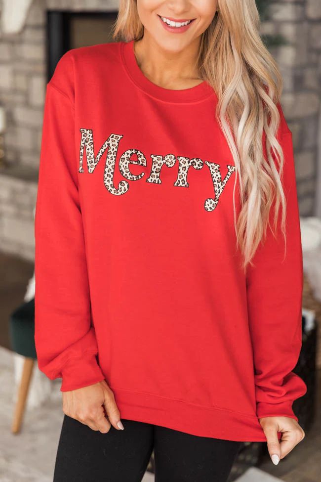 Merry Animal Print Graphic Red Sweatshirt | The Pink Lily Boutique