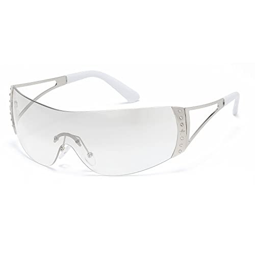 YAMEIZE Trendy Rimless Y2K Wraparound Sunglasses - for Women Men Stylish Frameless Oversized Wrap Around Glasses Cycling Sport Shopping Outdoor | Amazon (UK)