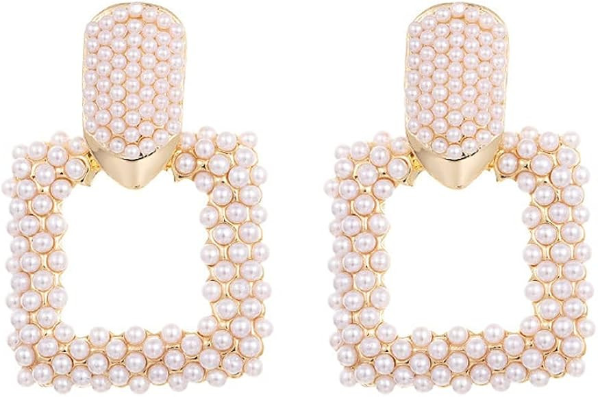 Small Pearl Geometric Square Drop Earrings for Women Boho Faux Pearl Pineapple Fruit Gold Dangle ... | Amazon (US)