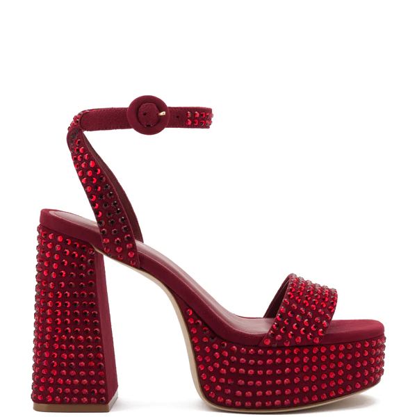 Dolly Crystal Sandal In Lipstick Red Suede | Larroude