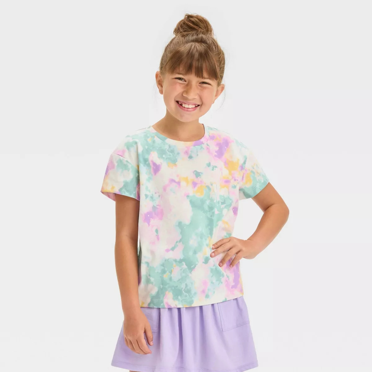 Girls' Short Sleeve Heart T-Shirt - Cat & Jack™ Cream/Lavender M | Target