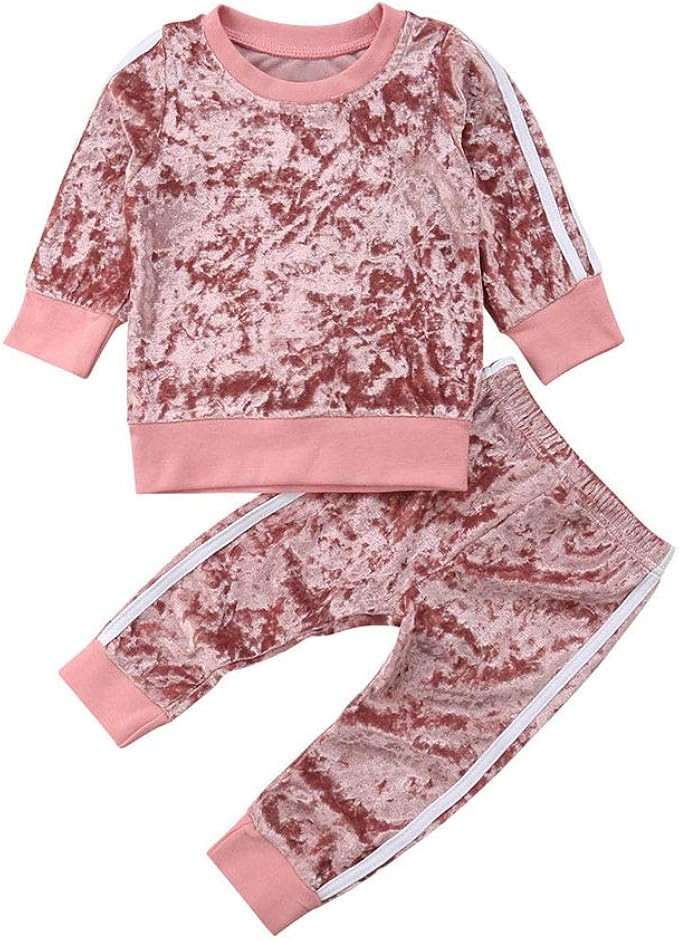 2 Pcs Fashion Toddler Kids Baby Girls Velvet Clothes Outfit Pant Set Long Sleeve Sweatshirt Tops ... | Amazon (US)