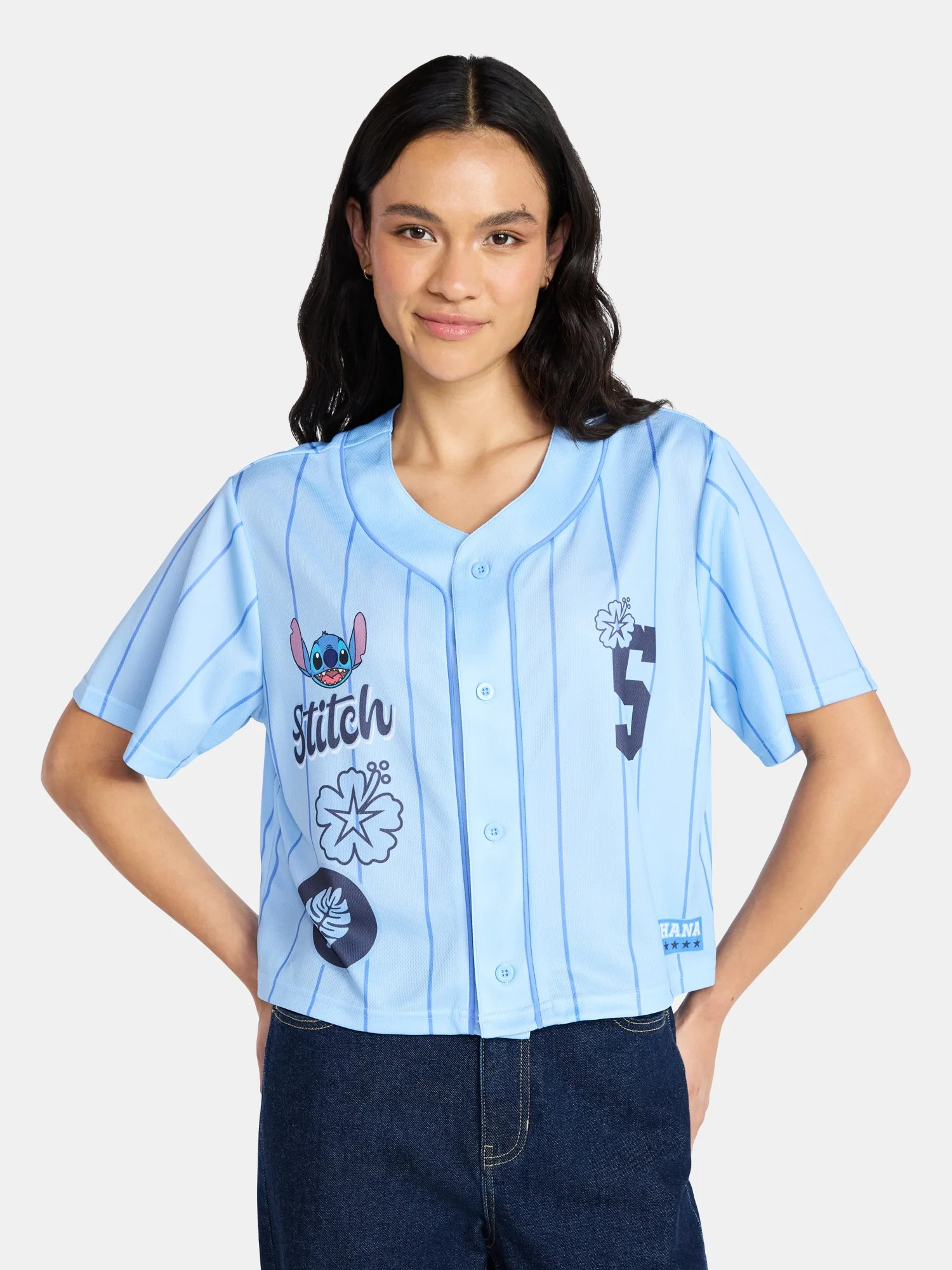 Stitch Women’s Graphic Cropped Baseball Jersey Top, Sizes XXS-XXL | Walmart (US)