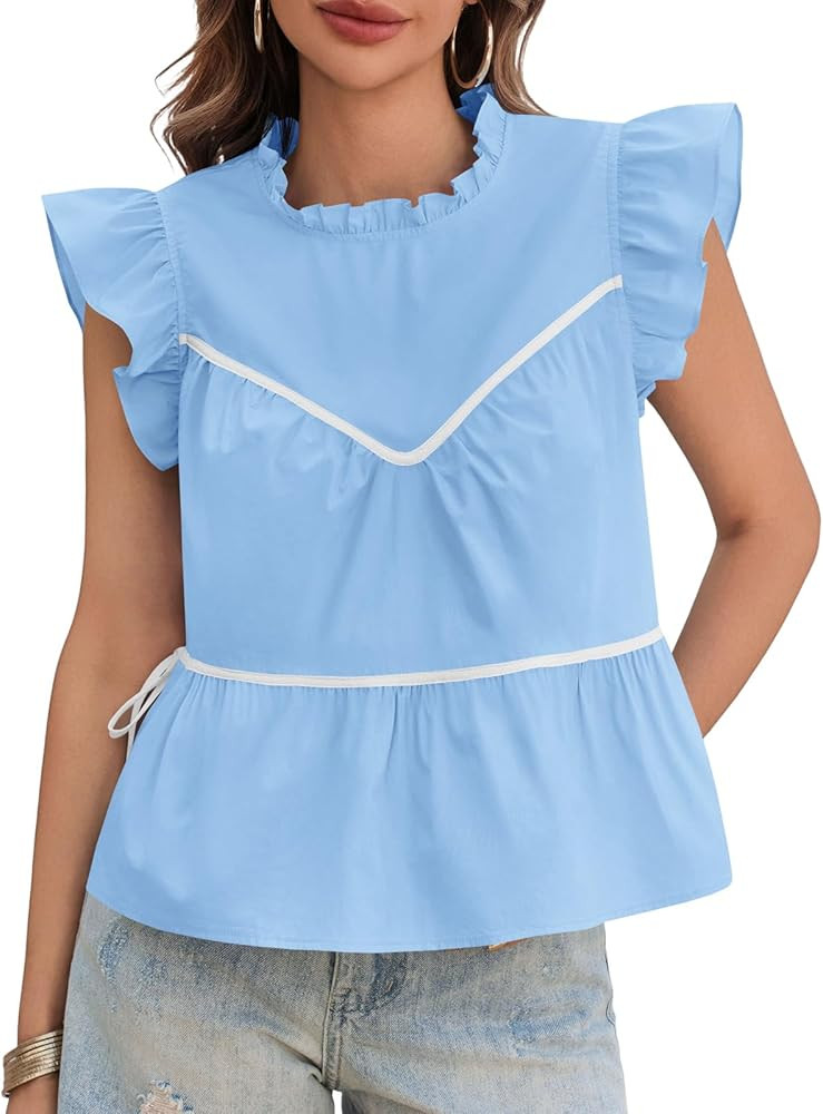 Cicy Bell Womens Ruffle Babydoll Tank Tops Summer Cotton Peplum Mock Neck Blouses Trendy Casual P... | Amazon (US)