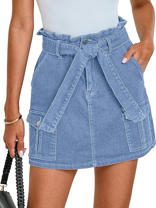 luvamia Denim Skorts Skirts for Women High Waisted Jean Shorts with Pockets Casual Cute Summer Be... | Amazon (US)