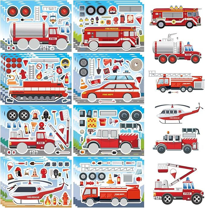 24 Sheets Truck Stickers for Kids, Make a face Sticker, Make Your Own Fire Truck Stickers with 8 ... | Amazon (US)