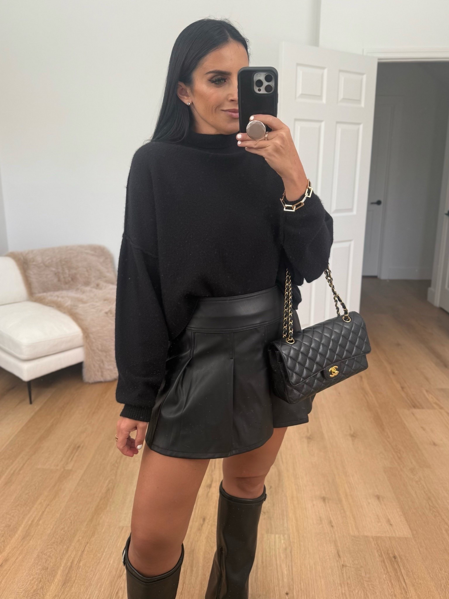 Celebrity Pink Women's Faux Leather Pleated Skort wearing size medium only $15