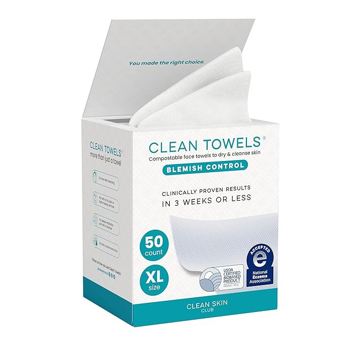 Clean Skin Club Blemish Control Clean Towels® XL, Compostable Face Towels, Light Exfoliation for... | Amazon (US)