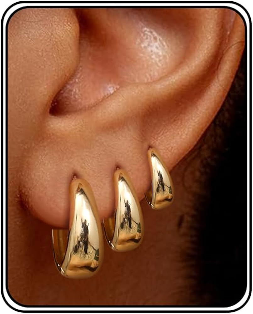 BESTEEL 3Pairs 14K Gold Plated Hoop Earrings Set for Women Chunky Earring Silver Plated Hypoaller... | Amazon (US)