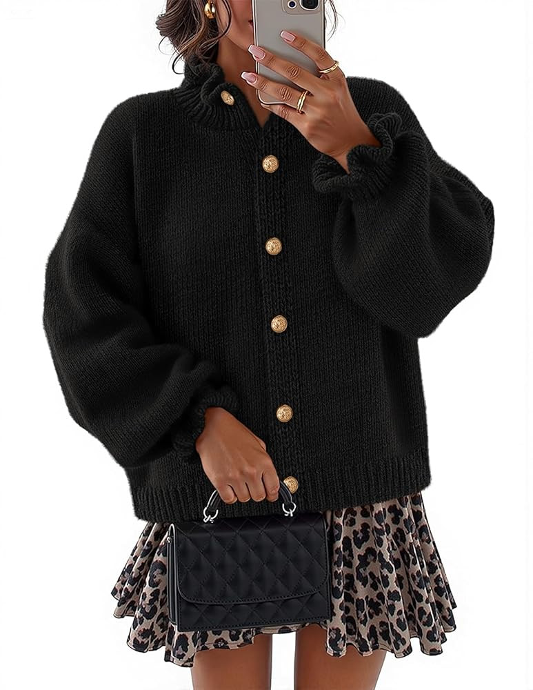 MEROKEETY Women's Fall 2025 Chunky Cardigan Sweaters Trendy Ruffle Button Down Long Sleeve Casual... | Amazon (US)