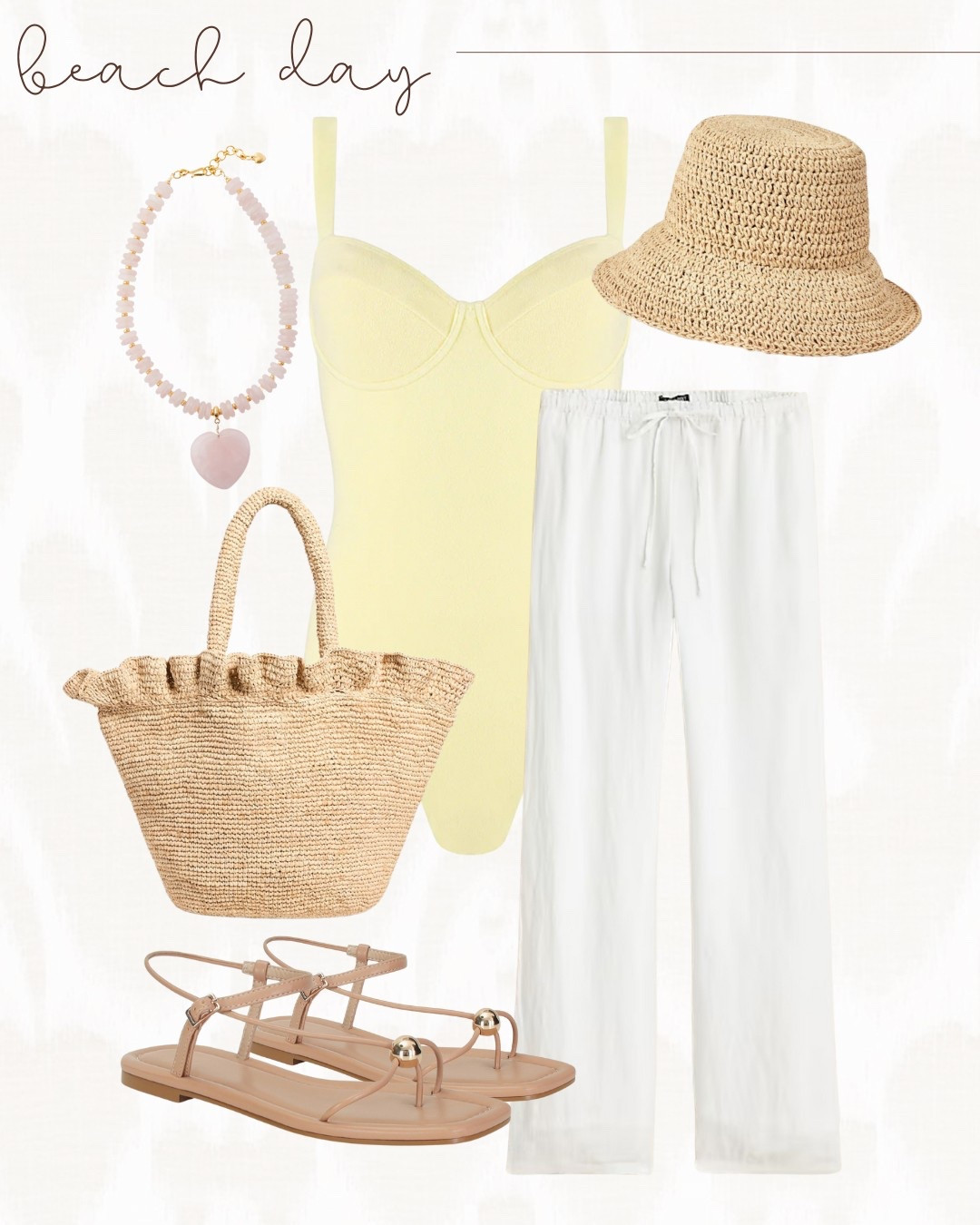 Beach day outfit idea. 

Swimsuit. Target raffia hat. Straw bag. Linen pants. Amazon sandals 

#LTKSaleAlert #LTKSeasonal #LTKSwim