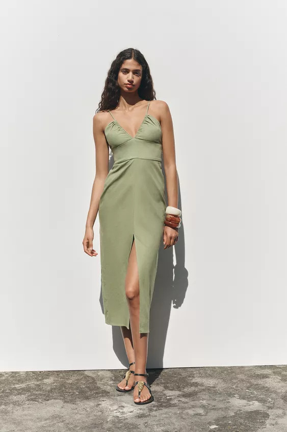 LINEN MIDI DRESS | Zara US