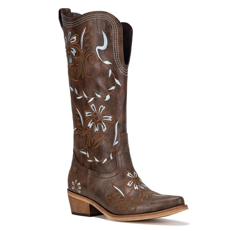 Cowboy Boots for Women- Pointed Toe Women's Mid Calf Cowboy Boots with Classic Embroidery- Ideal ... | Walmart (US)