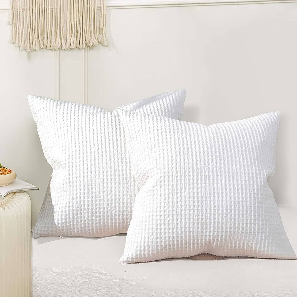 PHF 100% Cotton Waffle Weave Throw Pillow Cover, 24" x 24", No Insert, 2 Pack Elegant Home Decora... | Amazon (US)
