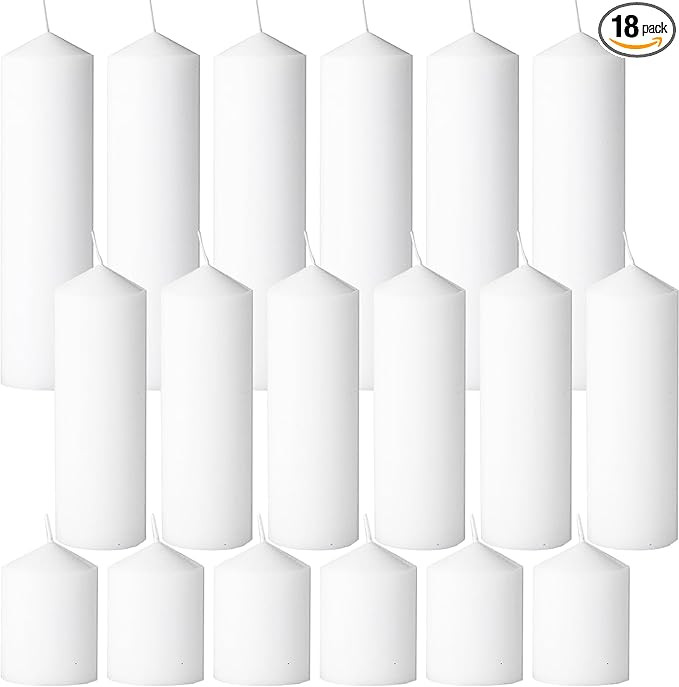 18 Pcs White Pillar Candles Bulk Set，2x3 2x6 2x8 Inch - 12 Each Size，Hurricane Candles，Drip... | Amazon (US)